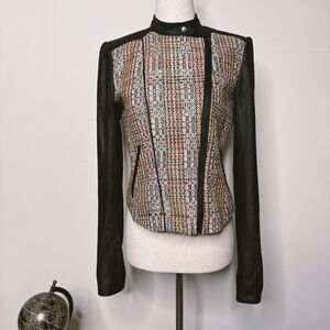 Theory Scheli Silk Tweed Goat Suede Leather Jacket Black Chromatic Moto XS